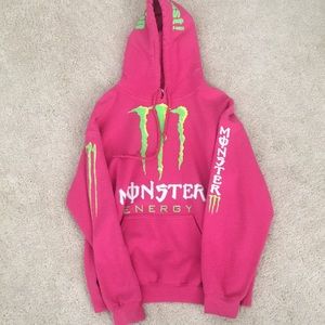 pink hoodie monster energy drink sweater